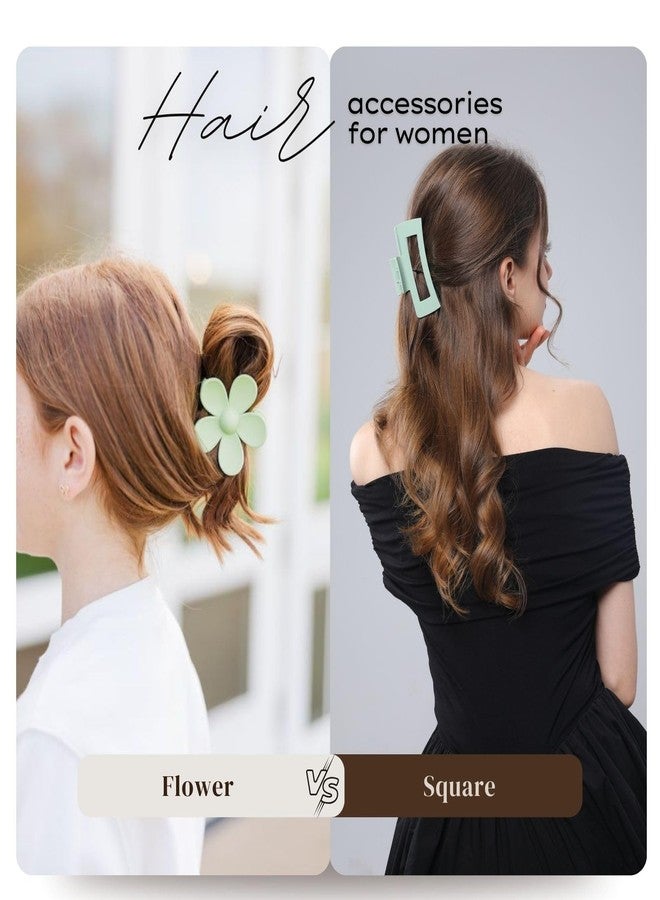 DOGODE 6 Pack Large Claw Clips for Women, Square & Flower Hair Clips for Thick Hair, Matte green & blue Colors - Image 3